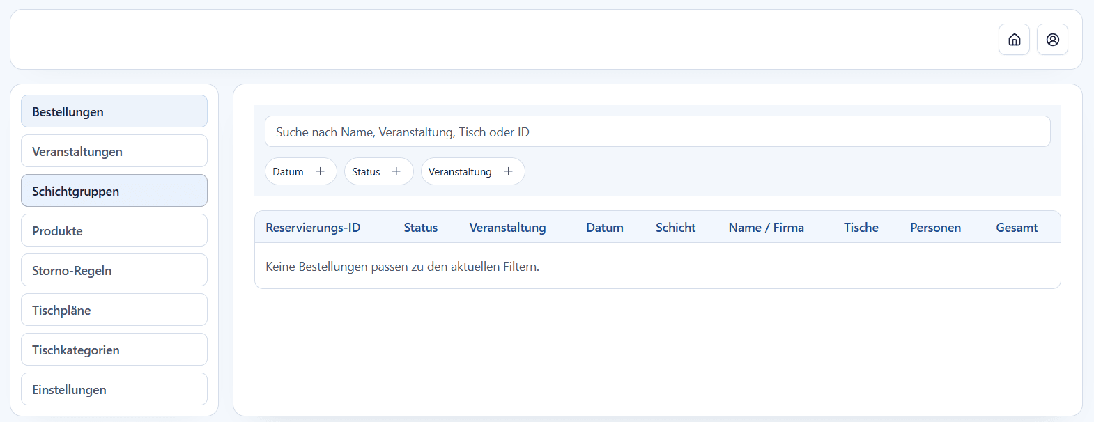 Reservierungen, Zahlungen und Tische in einer klaren Übersicht.